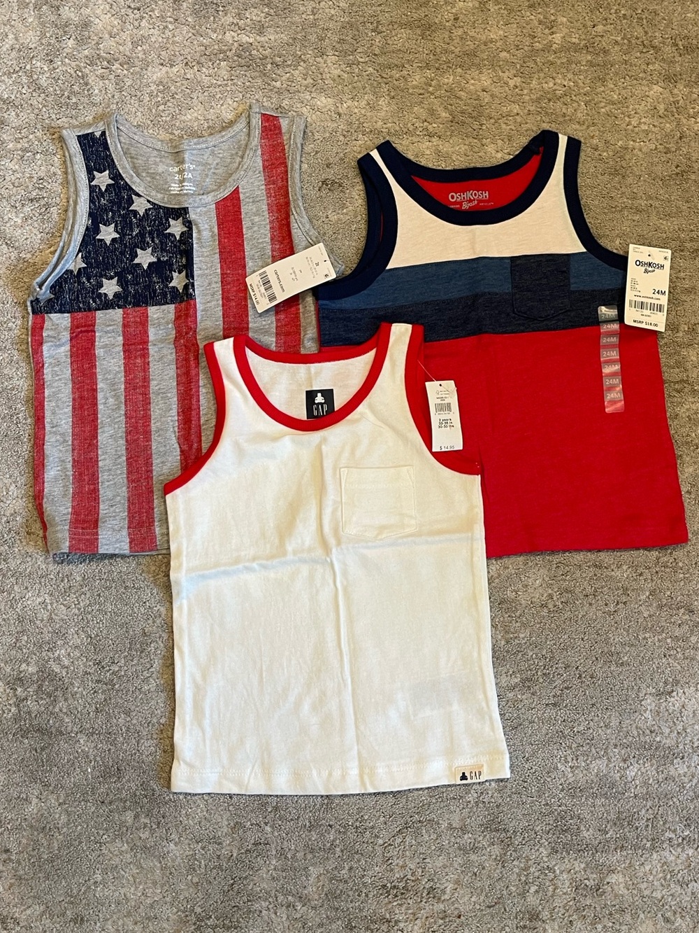 OshKosh B'gosh, Gap, Carter’s Boys' Tank Top Set - Red, White, Blue